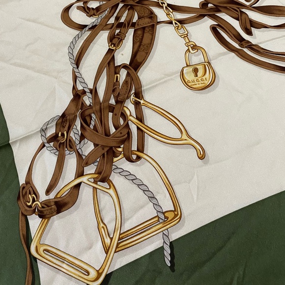 *Authenticated* Gucci Silk Scarf Large Square Equestrian 85th - Picture 7 of 9
